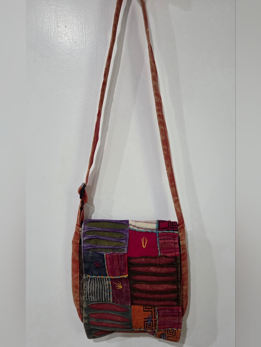 Handcrafted Patchwork Crossbody Bag in Rust and Multicolor